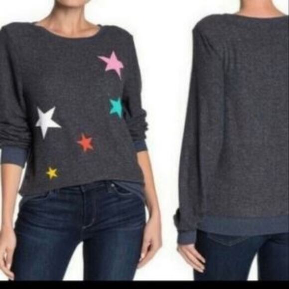 Wildfox Blue Gray Star Print Sweatshirt Small - Picture 2 of 8